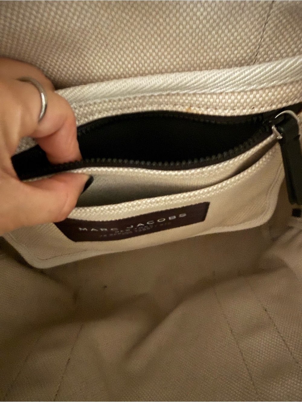 Marc Jacobs Black Canvas Tote with Ivory Trimmed Handles - Picture 4 of 5